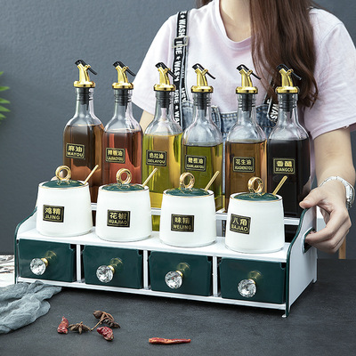 厨房收纳罐家用调料罐架玻璃油瓶厨房用品北欧陶瓷调味罐15件套装