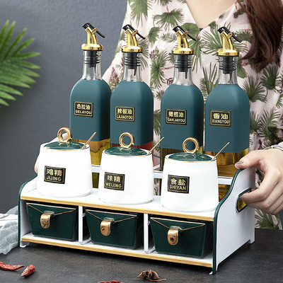 厨房玻璃调味瓶陶瓷调味罐套装味精盐酱料调料盒收纳大全OEM贴牌