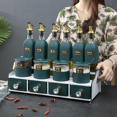 家用置物架组合套装拉抽式调味罐创意按压式防尘油瓶醋瓶省空间