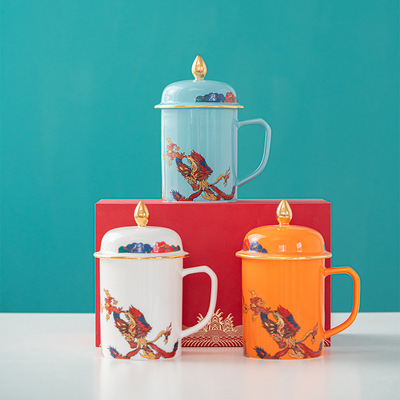 中国风马克杯个性创意国潮情侣负离子陶瓷杯喝水带盖水杯礼盒礼品