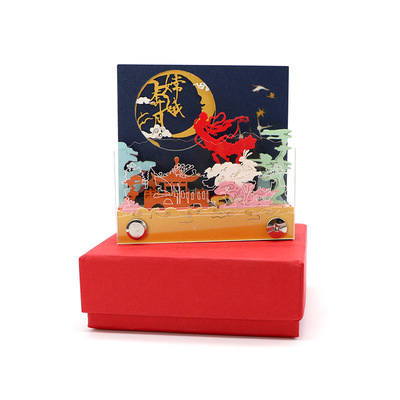 嫦娥奔月模型中秋礼品3d便签纸 创意中国风纸雕立体清水寺便签定制