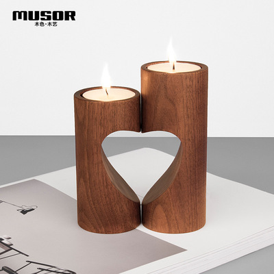 简约木质工艺品心型球型香薰蜡烛台