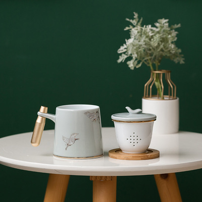 陶瓷杯中国风创意国潮送礼办公杯过滤泡茶杯家用带盖水杯马克杯