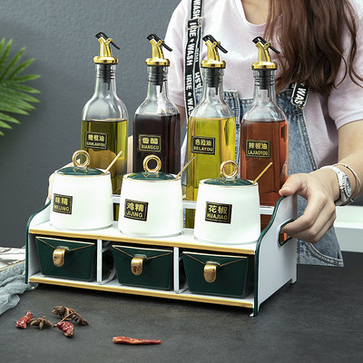 厨房用品北欧风格抽屉式调味罐油瓶厨柜式套装家用厨房用品收纳架