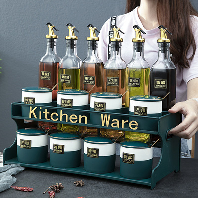 北欧家用陶瓷玻璃盐糖罐厨房玻璃调料盒调味瓶套装酱醋油瓶组合装