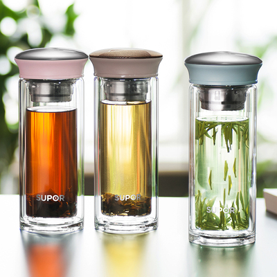 苏泊尔双层隔热高硼硅玻璃杯水杯过滤网泡茶杯办公茶杯KC28AU1/2