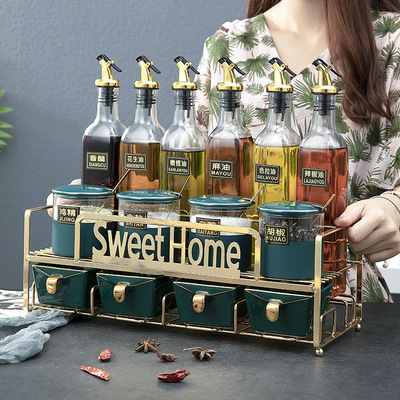 北欧陶瓷调味瓶罐玻璃直身瓶油瓶展示架调料收纳厨房家用组合装