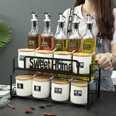 厂家批发厨房用品调味组合收纳套装调味罐玻璃油壶酱料瓶置物架