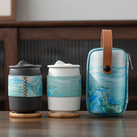 千里江山陶瓷快客杯 旅行便携个人杯办公泡茶杯子带盖过滤水杯